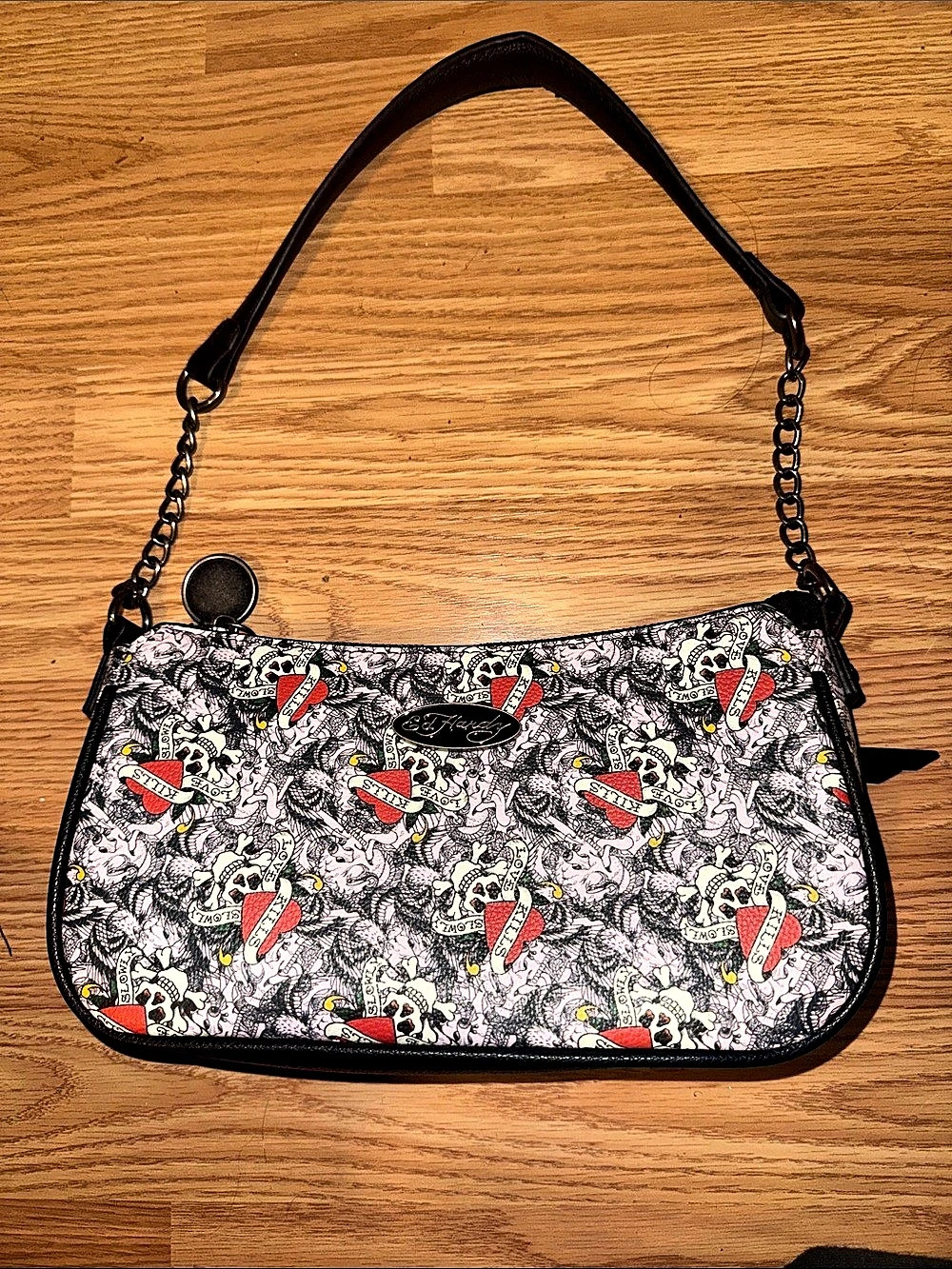 Ed Hardy Love Kills Slowly Skull Tattoo Print Shoulder Bag